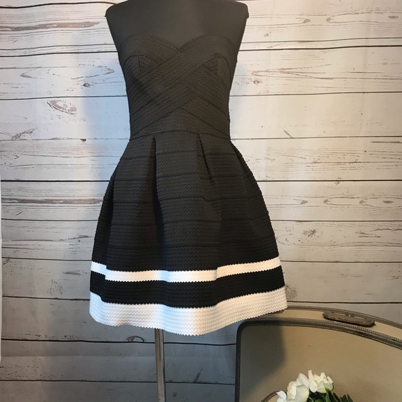 Black and White Strapless Dress - Picture 1 of 6